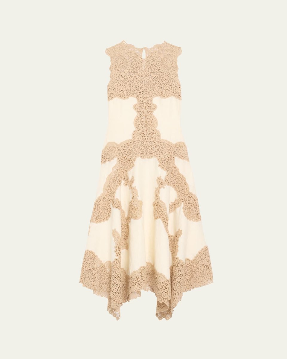 Arlette Sleeveless Handkerchief Lace Midi Dress